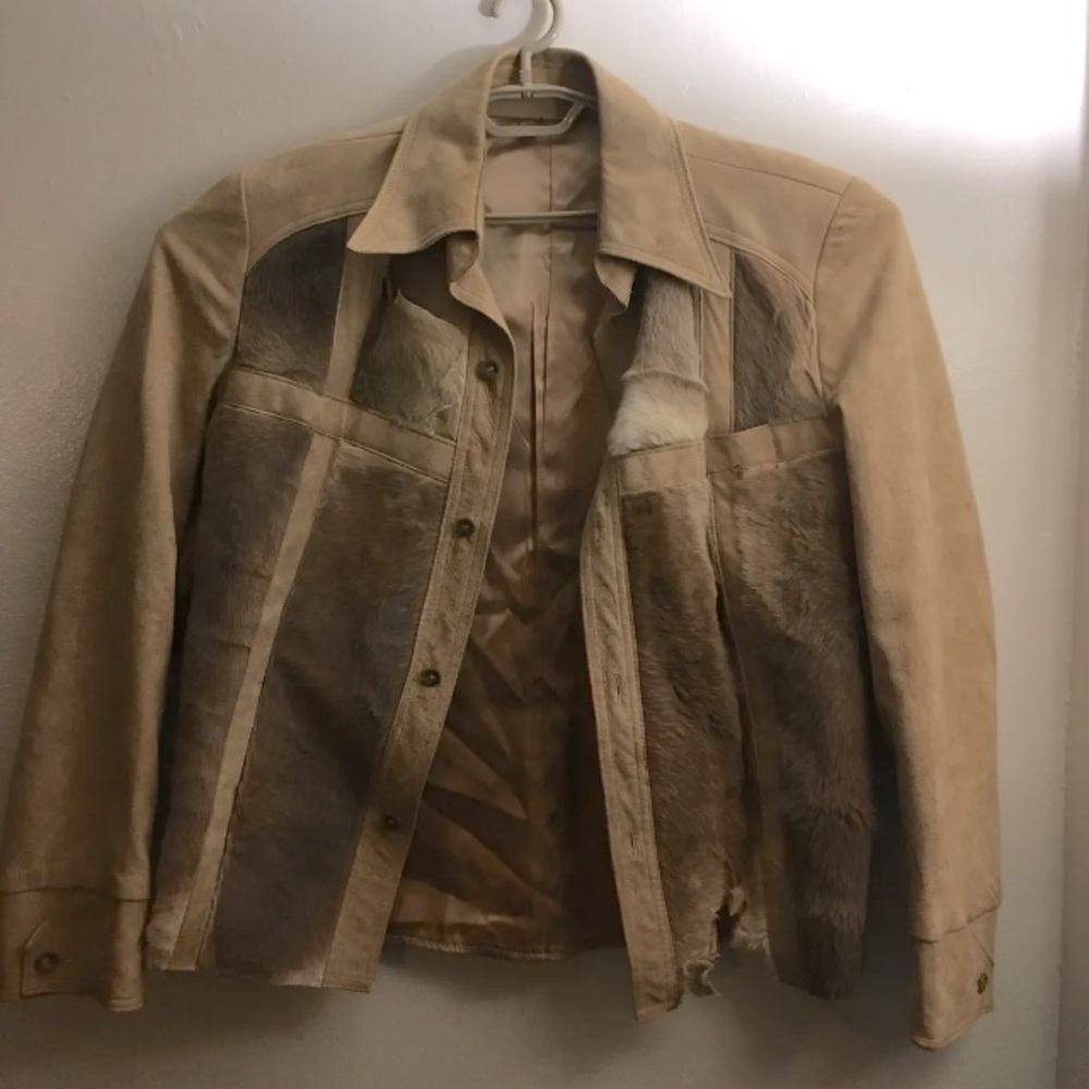 A Robert Lewis Idea Vintage 60s Fur Suede Button Jacket Beige With Defects